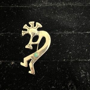 Kokopelli Glenn Sandoval Signed Pin Sterling With Turquoise